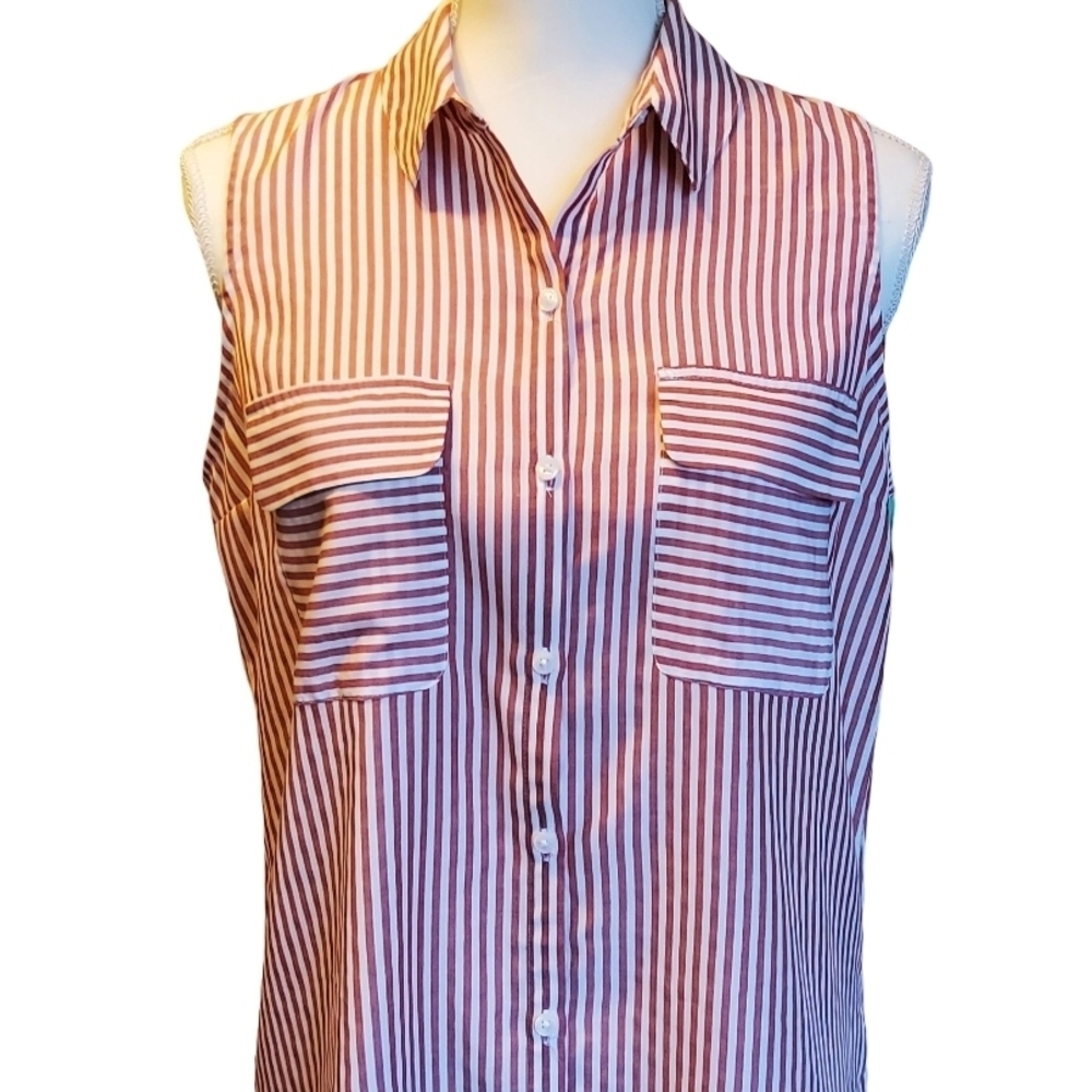 Express Red and White Striped Sleeveless Shirt
